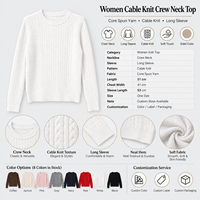 Pull en maille torsadée à col rond et manches longues pour femme, coupe ajustée, avec poignets côtelés, couleur unie, idéal pour l'automne et l'hiver, vente en gros OEM ODM