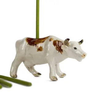 Custom handmade home decor animal themed incense burner gift mini ceramic cow figurine incense stick holder