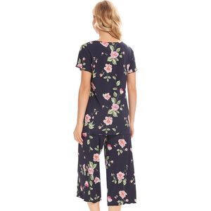Vêtements de nuit pour femmes, pyjamas personnalisés en viscose de bambou pour femmes, ensemble de pyjama à manches courtes à fleurs avec pantalon capri, ensembles de vêtements de nuit respirants - Product Image 4