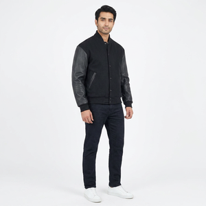 Chaqueta Varsity 2025 con Logotipo Personalizado, Cuello Alto, Bordado, Negra, para Hombre, Estilo Universitario, para Invierno y Nieve - Product Image 1