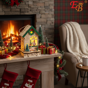 Mini 4 \ "X6.5 \" X3.5 \ "LED Light-Up Navidad Casa de madera Artesanía Producto de Navidad Fábrica rápida Cajas personalizables 144PCS/CS - Product Image 3