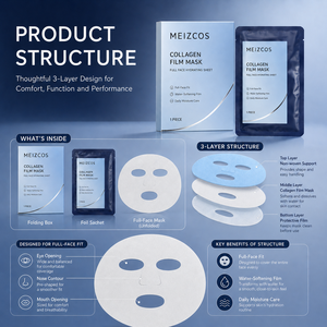 Masque en film de collagène MEIZCOS pour le <span class=keywords><strong>visage</strong></span> entier, masque en feuille nacré <span class=keywords><strong>blanc</strong></span> hydratant, soin hydratant au peptide d'hyaluronate de sodium, 1 pièce - Product Image 1