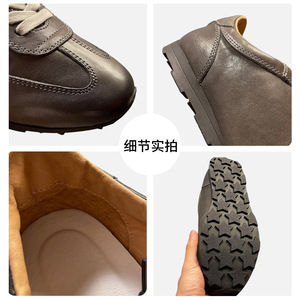 QHCCID Men's Genuine Leather Casual Shoes Brown <b>Low</b> <b>Heel</b> Lace Up Office Walking Shoes - Product Image 2