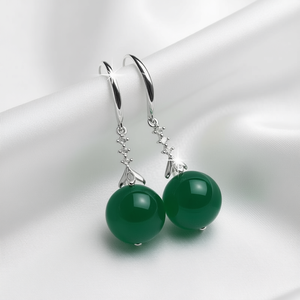 Orecchini Pendenti in Argento Placcato con Pietra Verde Platino, Gioielli Classici da Donna per Feste, Forma Rotonda con Accento di Diamante - Product Image 2