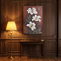 Peinture à l'huile florale vintage peinte à la main, art mural texturé en grès, base en bois, tableaux décoratifs pour la maison et l'hôtel