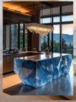 Comptoir de bar moderne en résine époxy transparente haut de gamme, capacité de charge de 500 kg, éclairé, pour appartement, utilisation en salle à manger