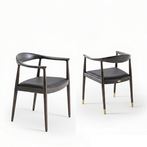 Chaise de salle à manger portable en bois massif, écologique et moderne, avec accoudoirs et revêtement en cuir, style nordique, meubles de salle à manger pour la maison - Product Image 1