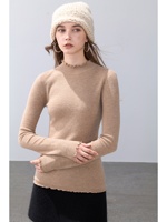 Pull col roulé 100 % cachemire pur pour femme, coupe ajustée, bordure festonnée, élégant, chaud, tricot d'hiver