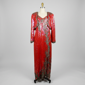 Robe de soirée longue avec broderie florale et feuilles, manches longues, élégante, pour occasions spéciales, tenue de soirée pour femmes - Product Image 1