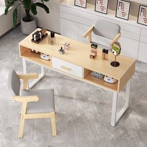 Mesa de Manicura Moderna de Madera, Mueble de Salón con Cajón de Almacenamiento y Sillón - Product Image 1