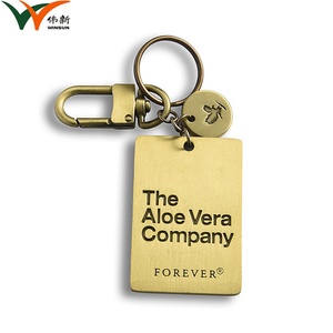 Top Selling Rectangular Charm Debossed Logo Antique Brass Metal <b>Keychain</b> - Product Image 2