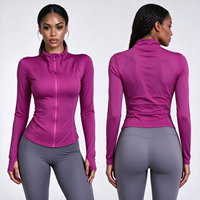 Veste de yoga pour femme à fermeture éclair intégrale, manches longues, coupe ajustée, avec passe-pouces, courte, légère et extensible, pour la gym, la course et les activités sportives