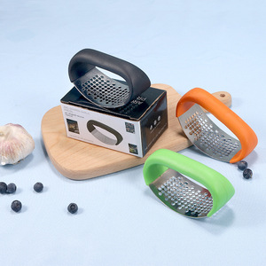 Stainless Steel Handheld Garlic Press Manual Mincer Peeler Tool With Black Handle For Kitchen Use - Product Image 1