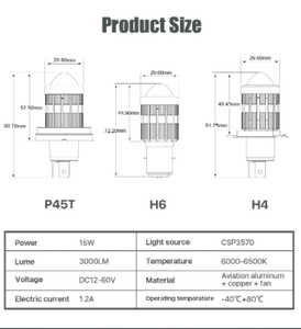 M6F Series H4 Moto Front LED Headlight 3000LM 15W 6000K Aluminum H6 BA20D P45T <b>Fan</b> Cooling Wholesale Direct Sales H4 H6 BA20D P4 - Product Image 5