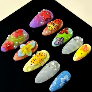 <span class=keywords><strong>Uñas</strong></span> Postizas de Diseño Nuevo, Románticas, con Flores de <span class=keywords><strong>Verano</strong></span>, Estilo Ataúd Largo, Personalizadas, Hechas a Mano, para Fiestas de Chicas, con Adhesivos - Product Image 2