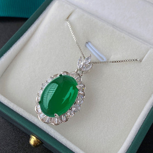 Joyería de alta gama, conjunto de tres piezas con colgante de jade de calcedonia verde fluorescente Denier de cuerpo ligero, principal 13*18-10*12 - Product Image 3