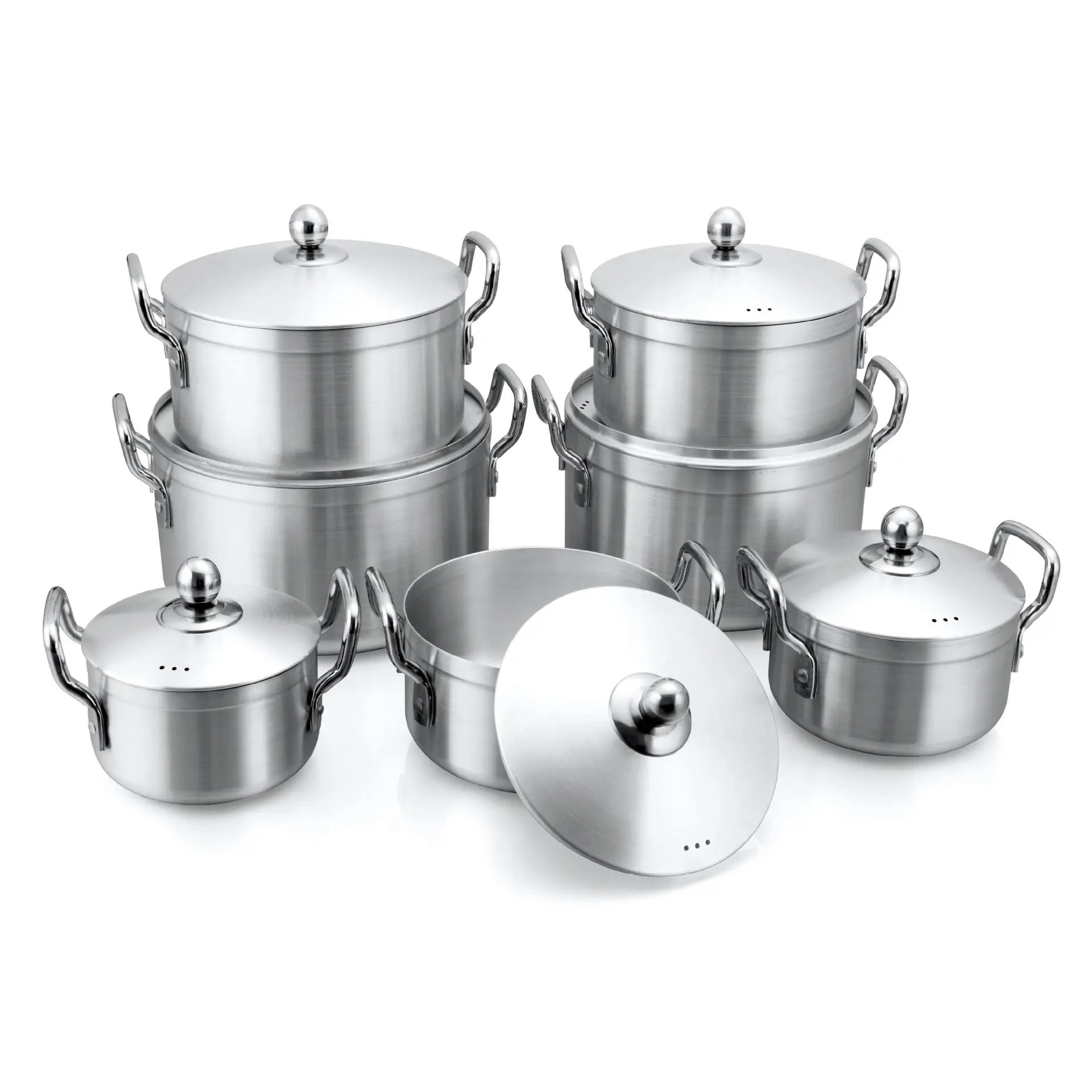 Set panci masak aluminium 7 buah, grosir panci memasak dapur Set panci panas dan wajan dan perlengkapan Hotel lainnya