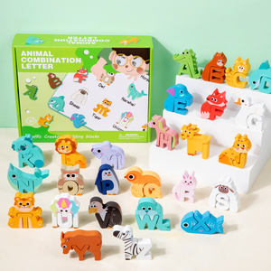 Blocs de construction créatifs en bois pour enfants, puzzle éducatif de l'alphabet de dessin animé, jouets de circulation d'animaux de dinosaures, vente en gros - Product Image 6