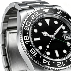 Montre de plongée OEM à quartz pour homme de 40 mm avec logo personnalisé, cadran noir GMT, bracelet en acier rouge GMT, lunette en céramique rouge et bleue <span class=keywords><strong>Pepsi</strong></span> - Product Image 5