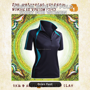 Camiseta de Mujer, Tejida, Transpirable, Antiarrugas, Antipilling, Casual, Manga Corta, con Cierre, Azul, Poliéster 220g, Personalizable - Product Image 4