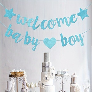 Banderín de bienvenida para bebé, niño o niña, con letras, forma de estrella y corazón, de papel brillante, para revelación de género, decoración de fondo para baby shower - Product Image 3