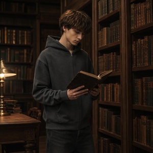 Sudadera con capucha gótica Dark Academia con cremallera, estampado Old English para adolescentes, forro polar grueso, cremallera metálica, abrigo estilo streetwear - Product Image 5