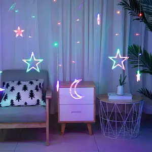 DIY LED String Hanging Star Decorative Lighting Novelty Christmas Window Curtain for Bedroom Party Home Application AC Powered