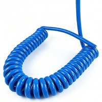 Cable Espiral de 2, 3 y 4 Núcleos, Cable Eléctrico Azul con Revestimiento PUR, Cable Espiral con Conductor de Cobre, Aislamiento, Cable de Alimentación CA