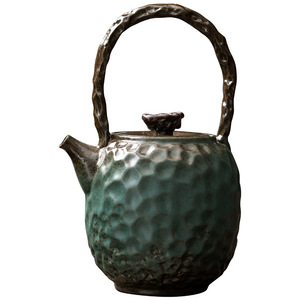 Teapot <b>Ceramic</b> Bluestone Glaze Hammered Pattern With Lid Filter Kung Fu <b>Tea</b> <b>Pot</b> Round Shape Household Use - Product Image 5