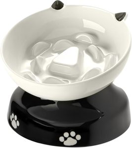 Bol en céramique pour chat à alimentation lente, incliné, surélevé, pour aliments secs et humides - Product Image 1