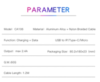 CA106 YESIDO Câble de charge rapide 18W, cordon tressé en nylon de haute qualité, câble de données pour téléphone portable USB vers Type C pour Android IP