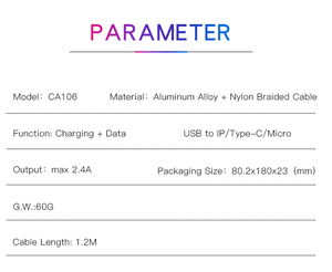 Ca106 yesido 18W Nhanh Chóng Sạc Cáp Chất Lượng Cao Nylon Bện Dây Điện Thoại Di Động Dòng Dữ Liệu <span class=keywords><strong>USB</strong></span> Để Loại C Cho Android IP - Product Image 5