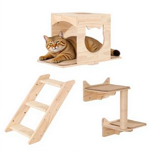 Arbre à chat mural en bois avec perchoir, griffoir et espace de nidification, meubles d'escalade pour chat durables et peu encombrants - Product Image 1