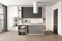 Plan de travail en dalle de quartz, îlot de cuisine moderne en acrylique, armoire de cuisine scandinave en panneaux de particules HMR