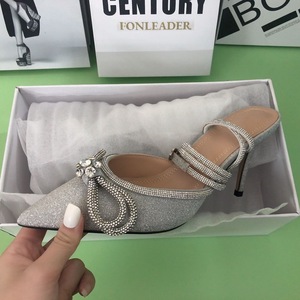 Escarpins tendance pour femme à paillettes argentées/noires, avec nœud en cristal et bout couvert, collection 2025 - Product Image 5