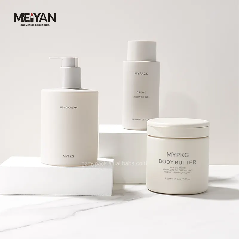 MYPACK set botol sampo plastik, mewah lembut sentuhan krem 280ml 500ml bulat kosmetik kosong Kondisioner