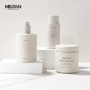 MYPACK luxe doux au toucher beige 280ml 500ml rond cosmétique vide en plastique shampooing conditionneur bouteille pot ensemble