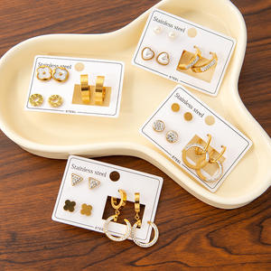 Nouvel ensemble de 12 paires de mini-boucles <span class=keywords><strong>d</strong></span>'oreilles clous en zircon, imitation perle, étoile, lune, fleur, petit cœur, plaqué or 18K/24K, pour femme, mignonnes - Product Image 4