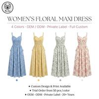 Robe longue élégante à imprimé floral et bretelles spaghetti, robe d'été décontractée pour la plage pour femmes, service OEM et ODM disponible