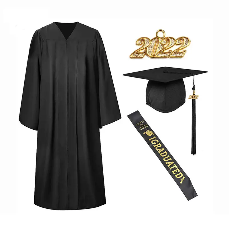Unisex Preto Graduação Vestido e Cap Com Ano Drop Para Colega University Grad