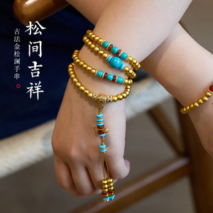 Bracelet en or antique turquoise de style YL Gold Shop 2025 avec quatre cercles, petit cadeau pour femme, haute qualité, bracelet à la main - Product Image 6