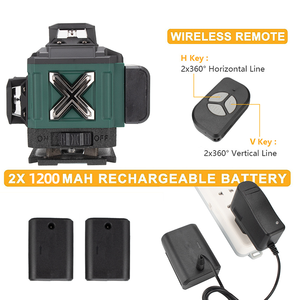 Nivel Láser Verde de Alta Precisión, Autonivelante, 360 Grados, Horizontal y Vertical, 16 Líneas, con 2 Baterías - Product Image 4