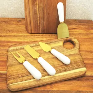 Mermer kolu 4 adet popüler altın rengi peynir bıçağı seti chesse hizmet seti mutfak gereçleri