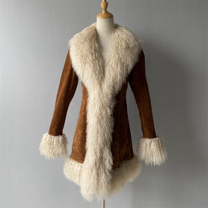 100% di lusso all'ingrosso giacche <span class=keywords><strong>e</strong></span> cappotti in pelle naturale con rivestimento in <span class=keywords><strong>pelliccia</strong></span> mongolo marrone in vera pelle scamosciata Trench - Product Image 5