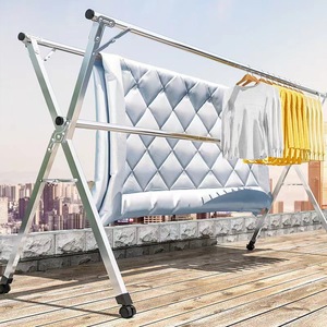 Séchoir à <span class=keywords><strong>linge</strong></span> télescopique à double poteau pliable en acier inoxydable pour balcon, pour usage intérieur/extérieur, vente en gros - Product Image 1