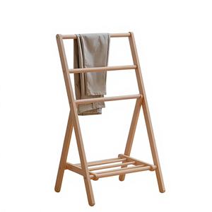 Porte-vêtements pliable autoportant <span class=keywords><strong>en</strong></span> bois, support pour <span class=keywords><strong>pantalon</strong></span>, économiseur d'espace, porte-serviettes, séchoir, organisateur de placard - Product Image 1