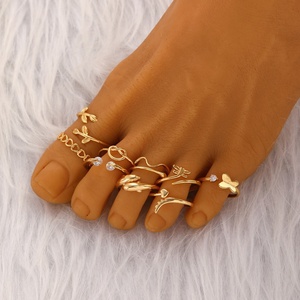 Elegant Women's Adjustable Open Design <b>Toe</b> <b>Ring</b> Comfortable Gold-Plated Brass Copper Foot Jewelry for Weddings - Product Image 2