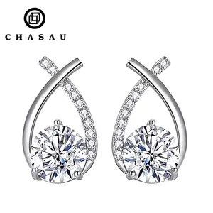 Sertifikalı Moissanite elmas top küpeler 5mm 0.5 karat D renk 925 ayar gümüş balık kuyruğu haçlar küpe kızlar için