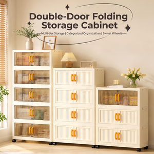 Modern Simple Foldable PP <b>Storage</b> <b>Cabinet</b>, Stackable Wheeled Dustproof Organizer for <b>Bedroom</b> Apartment - Product Image 4