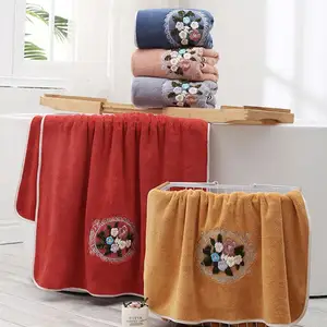 Manufacturer wholesale flower towel set cartoon embroidered face towel soft absorbent bath towel two-piece set
